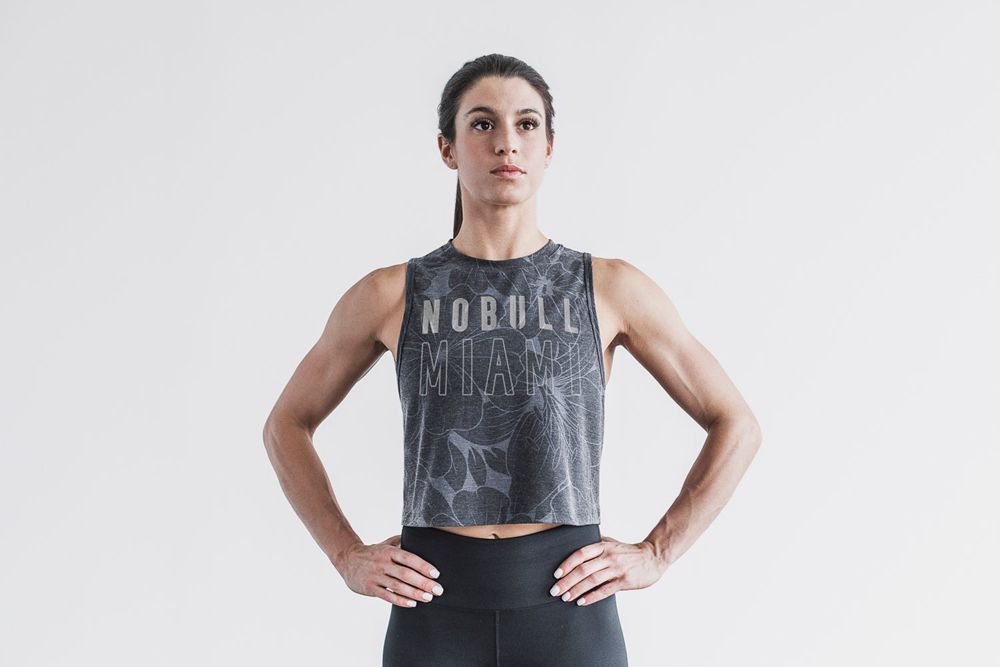 NOBULL Women's Muscle (Miami) Tank Tops - Charcoal Hibiscus - Ireland (2590KGLYS)